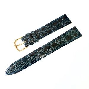 CHAMPION 16/15mm L Navy Blue Crocodile Calf Leather Watch Strap Gold Tone Buckle